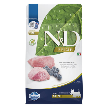 Farmina N&D Dog Prime Lamb Blueberry Adult Mini 800g Sucha Karma Dla Dorosłych Psów Małych Ras Z Jagnięciną I Borówką