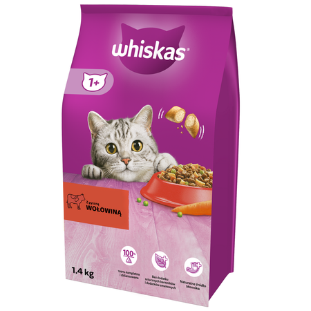 Whiskas Adult 6x1,4kg - Sucha Karma Pełnoporcjowa Dla Dorosłych Kotów Z Wołowiną