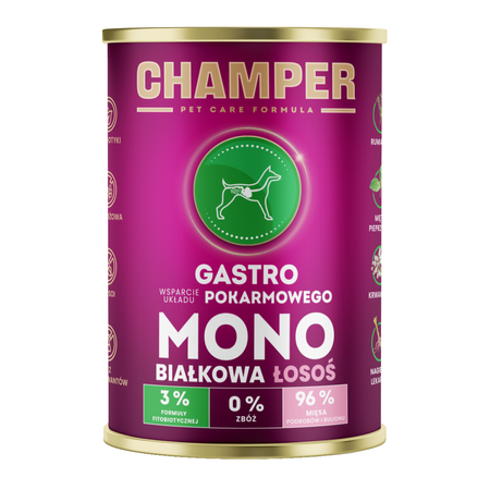 Champer Gastro 24x400g Monobiałkowa Mokra Karma Dla Psa Z Łososiem Wsparcie Układu Pokarmowego