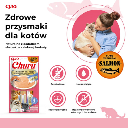 Inaba Cat Churu Salmon With Tuna 4x14g (56g) Kremowy Przysmak Dla Kota Pasta z Łososiem i Tuńczykiem