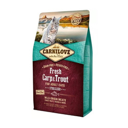 CARNILOVE CAT FRESH CARP & TROUT STERILISED FOR ADULT 2KG - sucha karma dla sterylizowanych kotów, karp i pstrąg