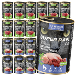 Super Rafi Cat 24x400g Bezzbożowa Mokra Karma Dla Kotów Mix 2 Smaków