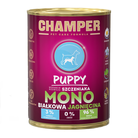 Champer Puppy Monobiałkowa 12x400g Mokra Karma Dla Szczeniąt Z Jagnięciną Wsparcie Rozwoju
