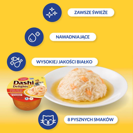 Inaba Cat Dashi Delights 6x70g Uzupełniająca Karma Dla Kota Bulion z Kurczakiem Tuńczykiem i Łososiem 3+3 Gratis