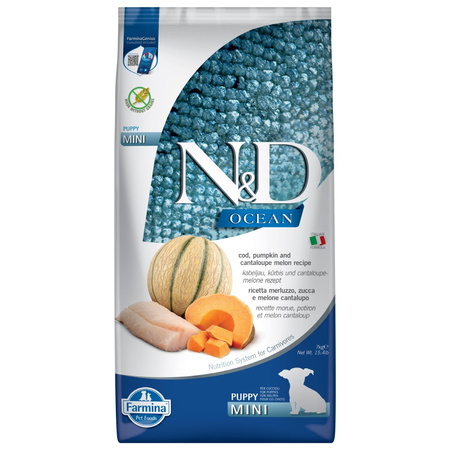 Farmina N&D Dog Ocean Cod Pumpkin Melon Puppy Mini 7kg Sucha Karma Dla Szczeniąt Małych Ras Z Dorszem Dynią i Melonem