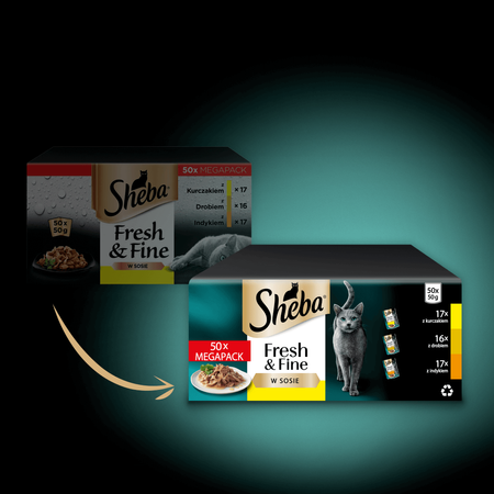 Sheba Fresh&Fine Megapack Saszetki 50x50g Mokra Karma Dla Kotów W Sosie Kurczak Drób Indyk