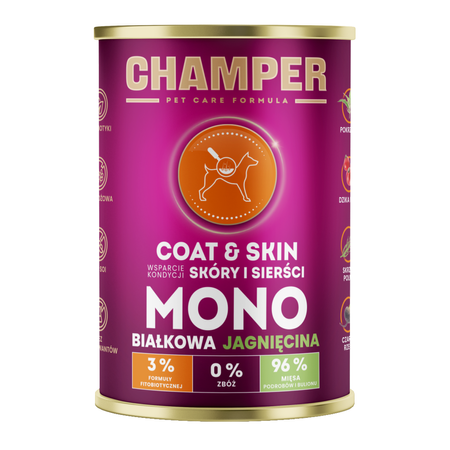 Champer Coat & Skin 6x400g Monobiałkowa Mokra Karma Dla Psa Z Jagnięciną Wsparcie Kondycji Skóry I Sierści