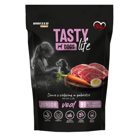 Biofeed Tasty Dogs Life Junior z Cielęciną w Galaretce 500g Bezzbożowa Mokra Karma Dla Szczeniąt
