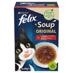 Felix Soup Original 6x48g Uzupełniająca Karma Dla Kota Z Wołowiną Kurczakiem I Jagnięciną