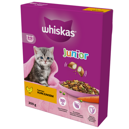 Whiskas Junior 6x300g Sucha Karma Pełnoporcjowa Dla Kociąt Z Kurczakiem