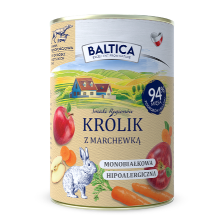 Baltica Królik z Marchewką 400g Monoproteinowa Hipoalergiczna Bezzbożowa Mokra Karma Dla Psa