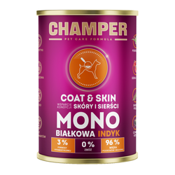 Champer Coat & Skin 400g Monobiałkowa Mokra Karma Dla Psa z Indykiem Wsparcie Kondycji Skóry i Sierści
