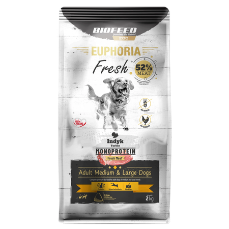 Biofeed Euphoria Fresh Turkey 2kg Monoproteinowa Sucha Karma Dla Dorosłych Psów Średnich I Dużych Ras Ze Świeżym Indykiem
