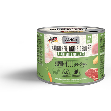 MAC's Dog Bezzbożowa Mokra Karma Dla Psa Z Królikiem Wołowiną I Warzywami 200g