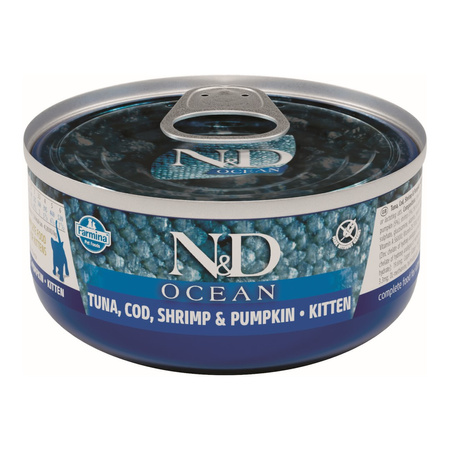 Farmina N&D Cat Ocean Tuna Cod Shrimp & Pumpkin Kitten 70g Mokra Karma Dla Kociąt Tuńczyk Dorsz Krewetka Dynia