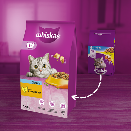 WHISKAS 1+ Sterile z Kurczakiem 6x1,4 kg Karma sucha dla kota po sterylizacji