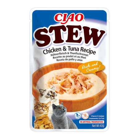 Inaba Cat Ciao Stew 24x40g Uzupełniająca Karma Dla Kota Potrawka z Kurczakiem Tuńczykiem i Łososiem