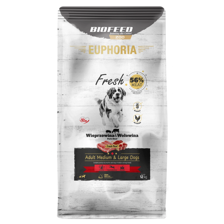 Biofeed Euphoria Fresh Pork & Beef 12kg Sucha Karma Dla Dorosłych Psów Średnich I Dużych Ras Ze Świeżą Wieprzowiną