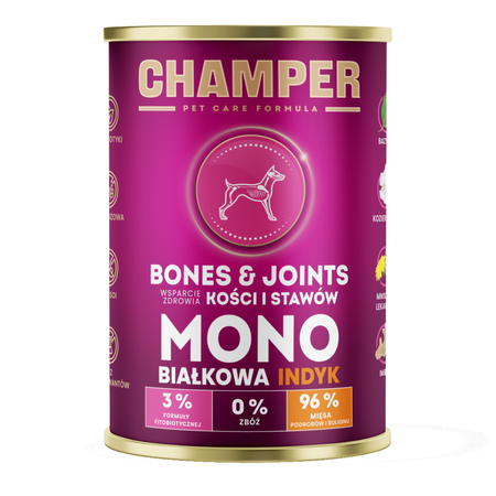 Champer Bones & Joints 12x400g Monobiałkowa Mokra Karma Dla Psa Mix Smaków Wsparcie Zdrowia Kości I Stawów