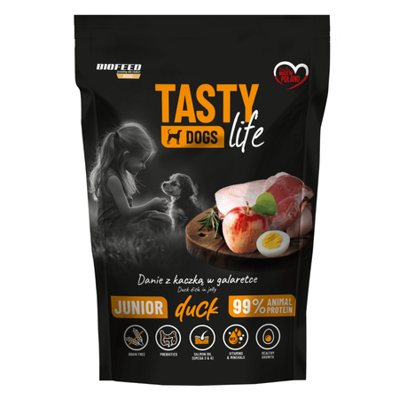 Biofeed Tasty Dogs Life Junior z Kaczką w Galaretce 500g Bezzbożowa Mokra Karma Dla Szczeniąt