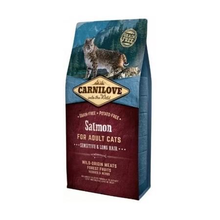 CARNILOVE CAT SALMON SENSITIVE&LONG HAIR 6KG - sucha karma dla wrażliwych oraz oraz długowłosych kotów, z łososiem