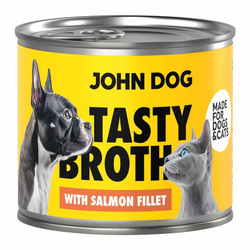 John Dog Tasty Broth 140g Mokra Uzupełniająca Karma Dla Dorosłych Psów I Kotów Z Łososiem