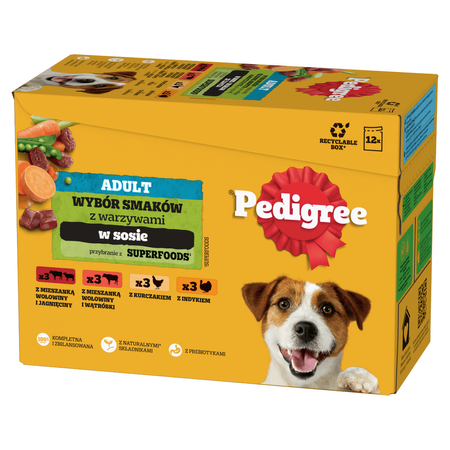 Pedigree Saszetka 12x100g Mokra Karma W Sosie Dla Psa Wołowina, Kurczak, Jagnięcina, Indyk