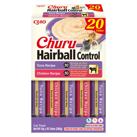 Inaba Cat Churu Hairball Control 20x14g Kremowy Przysmak Dla Kota Pasta Mix Kurczak I Tuńczyk