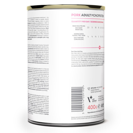 Raw Paleo Adult Monoprotein 400g Mokra Karma Dla Psa z Wieprzowiną