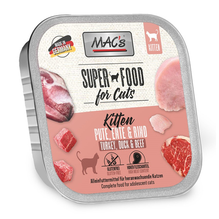 MAC's Kitten Tacka 100g Bezzbożowa Mokra Karma Dla Kociąt z Indykiem Kaczką i Wołowiną