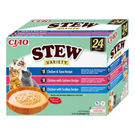 Inaba Cat Ciao Stew 48x40g Uzupełniająca Karma Dla Kota Potrawka z Kurczakiem Tuńczykiem Łososiem i Przegrzebkami