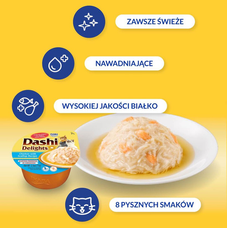 Inaba Cat Dashi Delights 6x70g Uzupełniająca Karma Dla Kota Bulion z Kurczakiem i Przegrzebkami