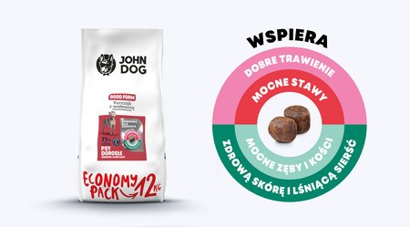 John Dog Good Form ADULT KURCZAK Z WOŁOWINĄ 12kg Średnie i Duże Rasy - sucha karma dla psów