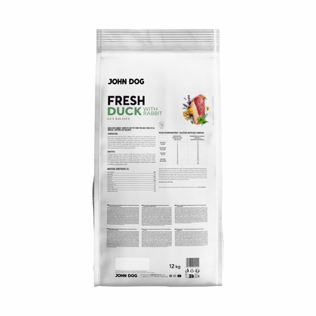 John Dog Fresh 12kg Sucha Karma Dla Psa Z Kaczką I Królikiem Wsparcie Układu Pokarmowego