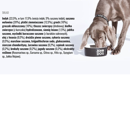 John Dog Premium Line Bezzbożowa Sucha Karma Dla Psów Małych Ras Indyk Z Wołowiną 12kg