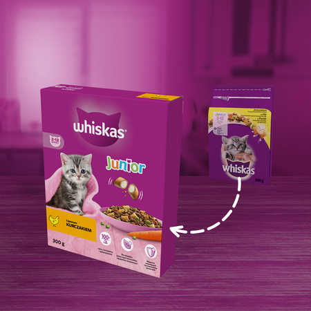 Whiskas Junior 6x300g Sucha Karma Pełnoporcjowa Dla Kociąt Z Kurczakiem