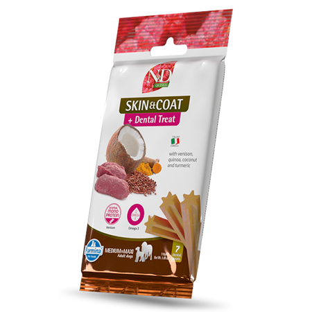 Farmina N&D Skin & Coat Dental Treat Medium Maxi 100g Przysmak Dentystyczny z Jeleniem Dla Psa z Wrażliwą Skórą i Alergiami