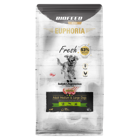 Biofeed Euphoria Fresh Turkey & Lamb 12kg Sucha Karma Dla Dorosłych Psów Średnich I Dużych Ras Ze Świeżym Indykiem