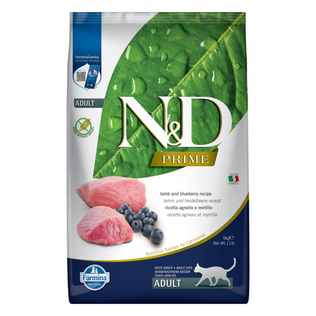 Farmina N&D Cat Prime Lamb Blueberry 5kg Sucha Karma Dla Kota Jagnięcina z Borówką