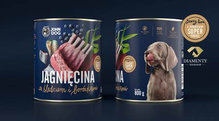 John Dog Berry JUNIOR JAGNIĘCINA I ŚLEDŹ z borówkami 800g - Mokra Karma dla szczeniąt, 96% mięsa