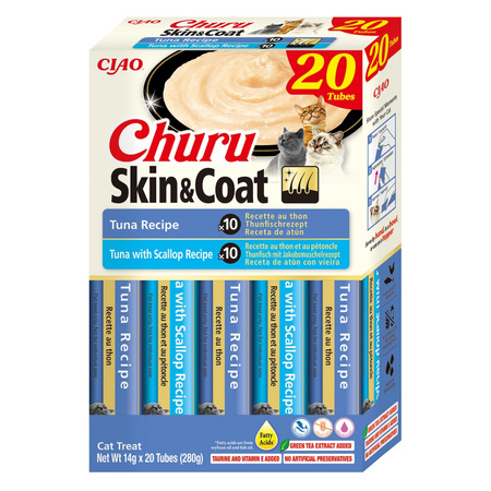 Inaba Cat Churu Skin & Coat Tuna 20x14g Kremowy Przysmak Dla Kota Pasta Mix Z Tuńczykiem