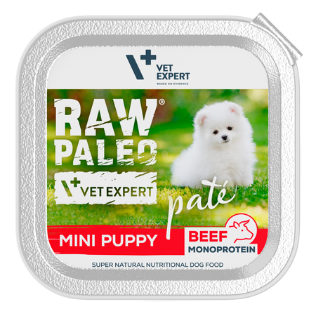 Raw Paleo Pate Mini Puppy Beef Tacka 150g Mokra Karma Dla Szczeniąt Małych Ras z Wołowiną