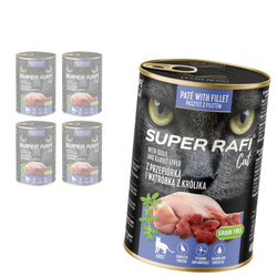 Super Rafi Cat 5x400g Bezzbożowa Mokra Karma Dla Kotów Z Przepiórką I Wątróbką Z Królika