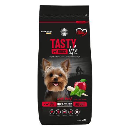 Biofeed Tasty Dogs Life Z Wołowiną 1,5kg Sucha Karma Dla Psów Małych Ras