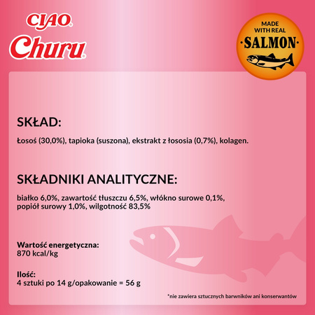 Inaba Cat Churu Salmon Recipe 4x14g (56g) Kremowy Przysmak Dla Kota Pasta z Łososiem