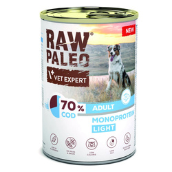 Raw Paleo Adult Monoprotein Light 400g Bezzbożowa Mokra Karma z Dorszem Dla Psów z Tendencją Do Nadwagi