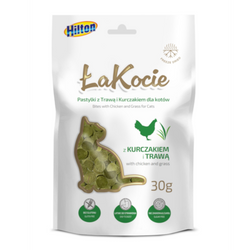 Hilton ŁaKocie Pastylki z Trawą i Kurczakiem 30g Przysmak Dla Kota Na Trawienie i Zdrowe Mięśnie