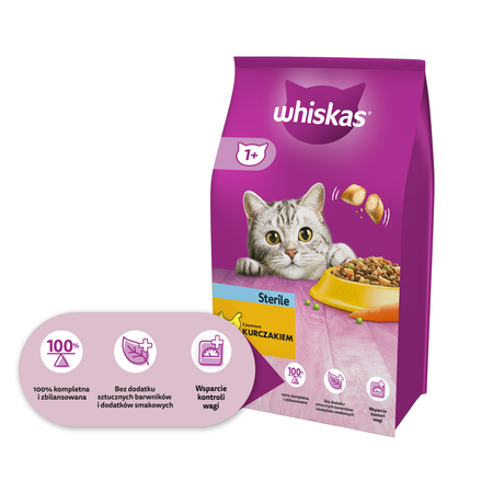 WHISKAS Sterile 14kg - sucha karma dla kotów po sterylizacji z kurczakiem