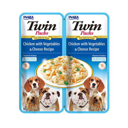 Inaba Twin Packs 2x40g Karma Uzupełniająca Dla Psa Z Kurczakiem, Warzywami i Serem w Bulionie z Kurczaka