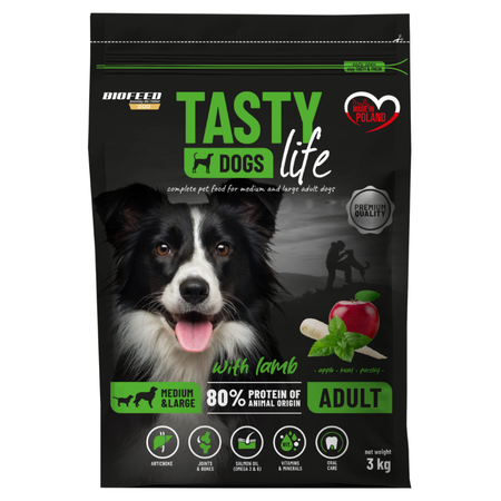 Biofeed Tasty Dogs Life Adult 3kg Sucha Karma Dla Dorosłych Psów Średnich I Dużych Ras Z Jagnięciną